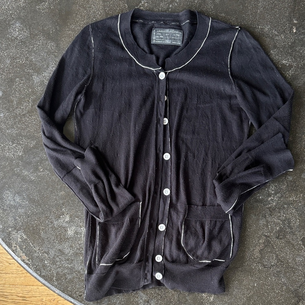 AllSaints Black Cardigan with White Piping